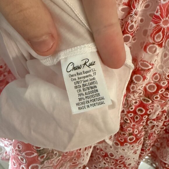 Charo Ruiz Ibiza Jean Off-the-Shoulder Eyelet Dress Size Medium Color White Red - Picture 6 of 8